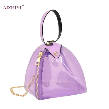 

Casual Transparent Shoulder Handbags PVC Zip Women Chain Triangle Crossbody Bags for Outdoor Shopping Traveling Decoration