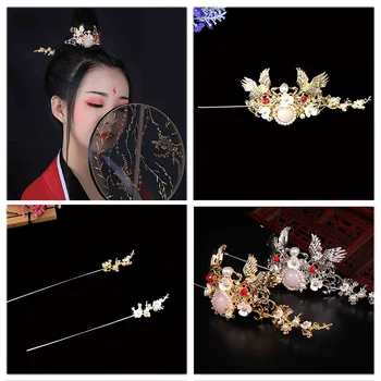 

Traditional Chinese style Vintage Crystal Hairpins Crown Hair Sticks Handmade Fake Jewelry Accessories Headwear for Girls