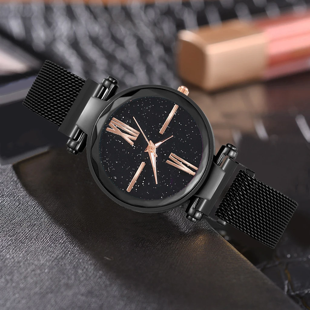 Женские часы Montre Femme сетчатые магнитные звездное небо часы роскошные женские часы римский циферблат кварцевые наручные часы Relogio Feminino