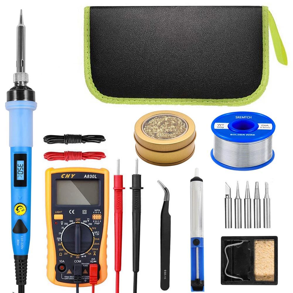 80w kit de ferro de solda digital ferro de solda elétrica com interruptor on off faca desoldering bomba ferramentas de ferro de solda|Ferros de solda elétrica| -