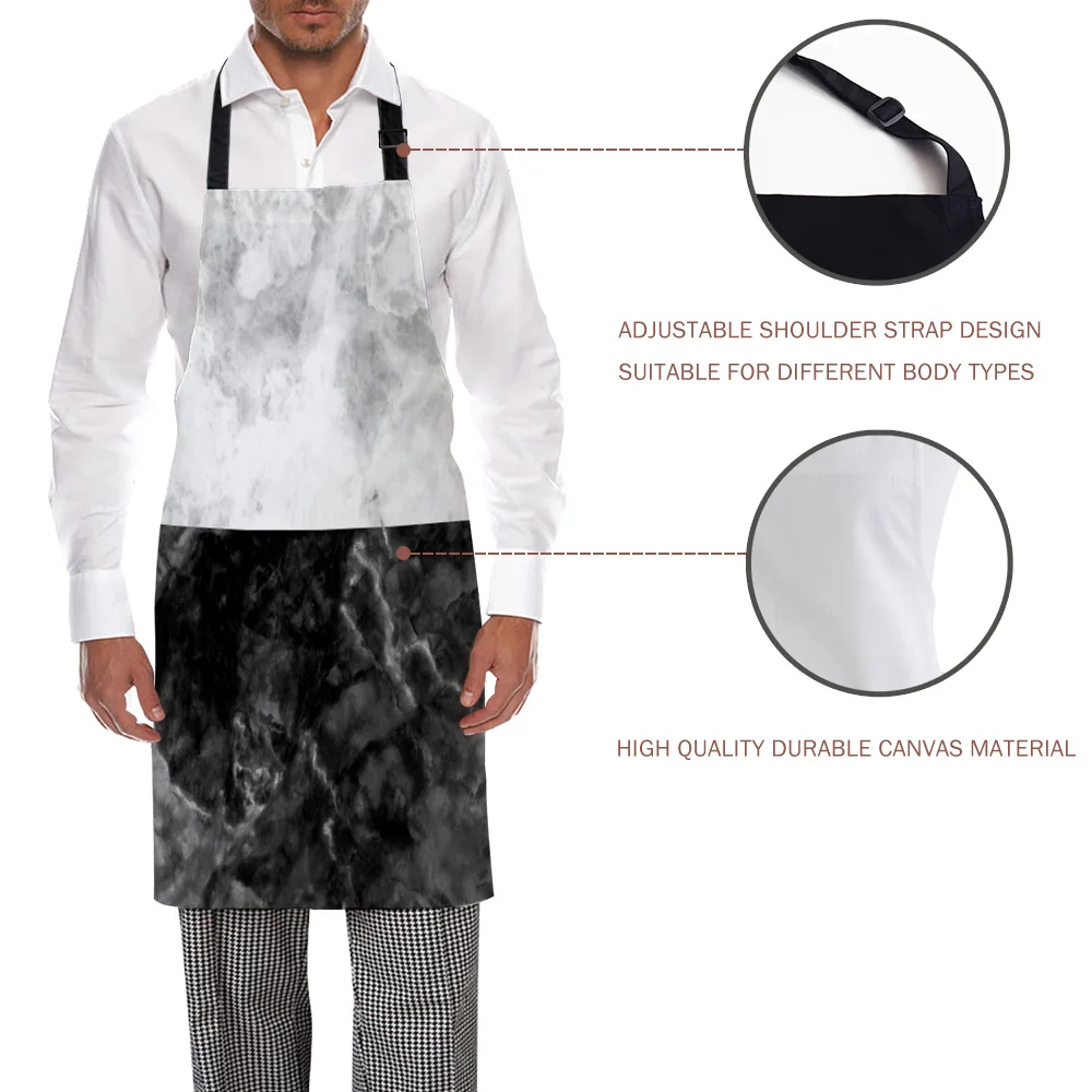 White Black Marble Natural Kitchen Aprons for Woman Kids Work Clothes Men Nail Technician Waitress Cooking Apron Christmas Gift