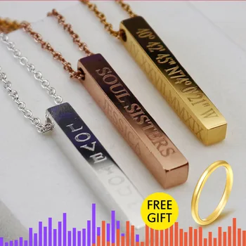 

Customized 3D Vertical Bar Necklace Personalized 4-Side Necklace Engraved with Any Name Vertical Pendant Jewelry Collier Femme