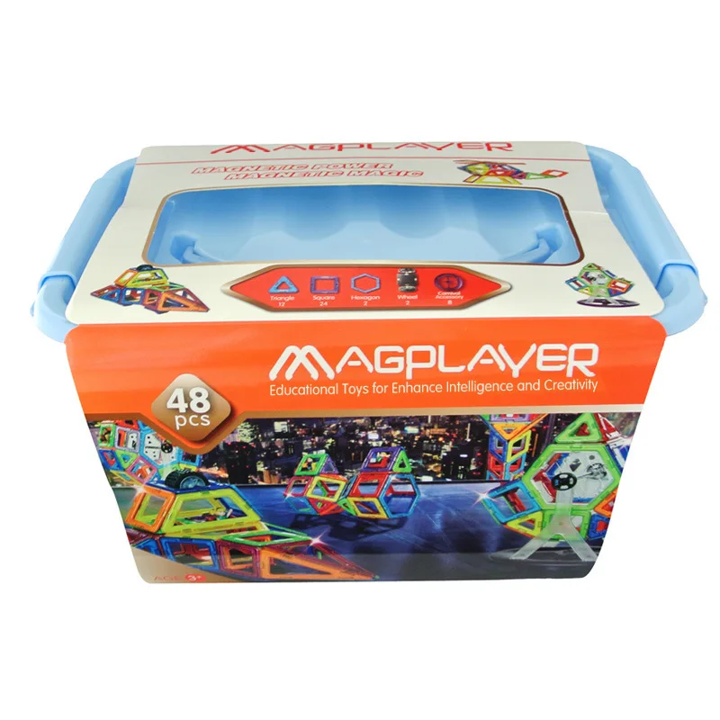 48PCS 48-88 шт. Мини Магнитный конструктор, набор для строительства, модель игрушки, кирпичи, строительные пластиковые магнитные блоки, развивающие игрушки для детей - Цвет: 48PCS