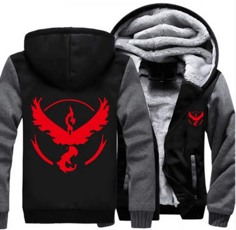 Мужские толстовки с капюшоном, размеры США, Pokemon Go Team Valor Team Mystic Team Instinct, Зимние флисовые свитшоты на молнии, плотное пальто, куртка - Цвет: 1
