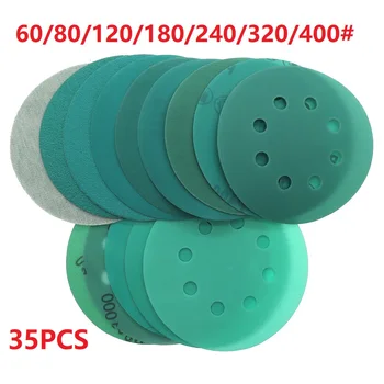 

Wood Sanding Discs Green 35pcs 5inch 8-Hole 125mm Sandpapers 60-400 Grit