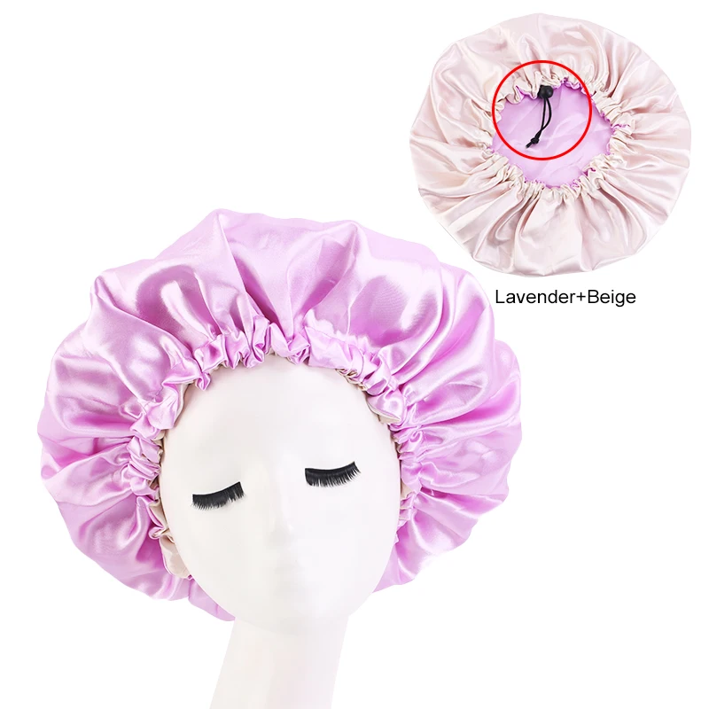 New Reversible Satin Bonnet double layer adjustable size Sleep Night Cap Head Cover Bonnet Hat for For Curly Springy Hair Black ladies head wraps Hair Accessories