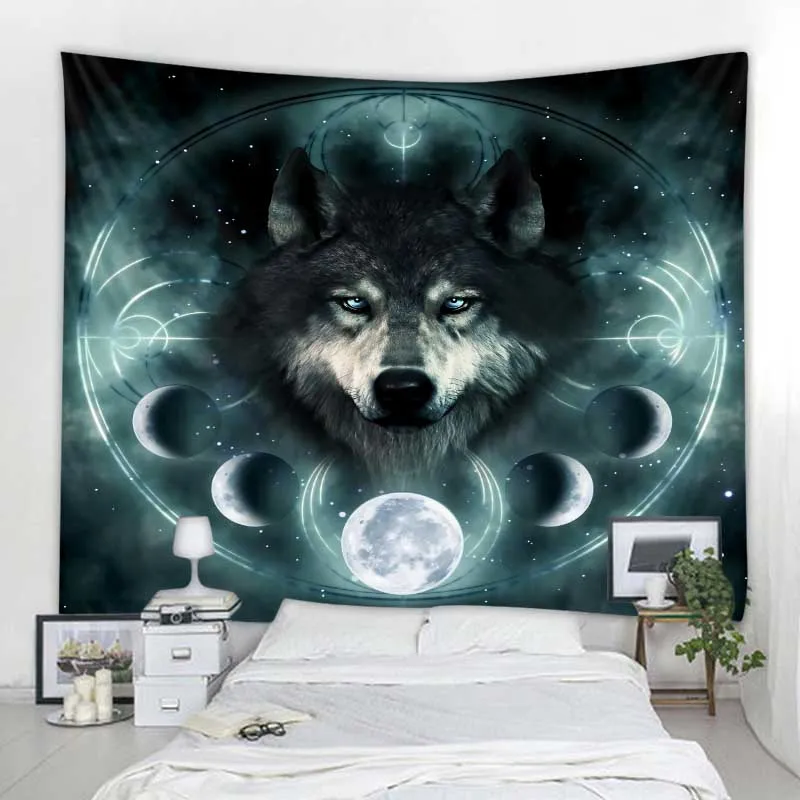 Fantasy wolf tapestry wall hanging animal aesthetics room decoration bohemian psychedelic mandala home dormitory wall decoration