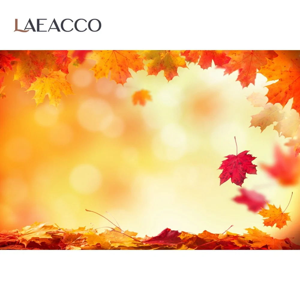 

Laeacco Autumn Fallen Leaves Yellow Maple Polka Dots Light Bokeh Baby Portrait Background Photography Backdrops For Photo Studio