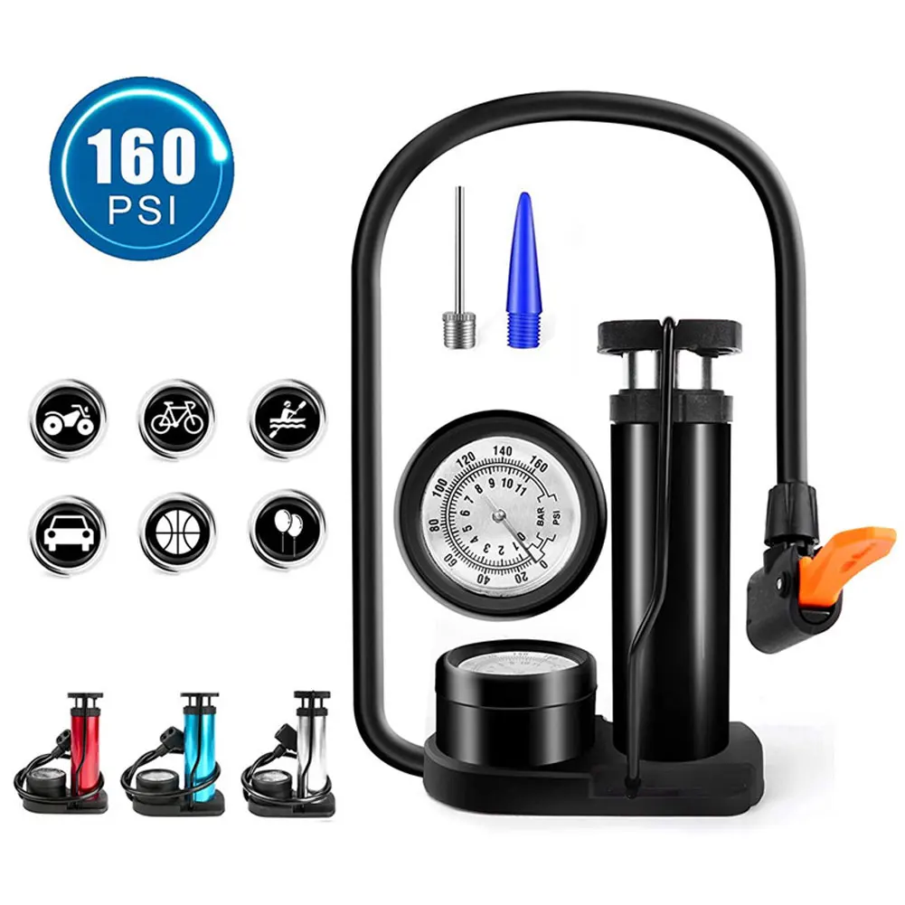 Bicycle Pump Portable Aluminum Foot Pumps MTB Cycling Air Pump Pressure Gauge Inflator 120Psi