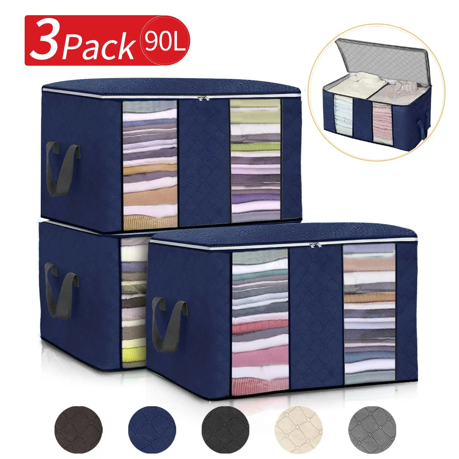 3pcs Clothes Quilts Storage Bag 90L Large Capacity Organizer