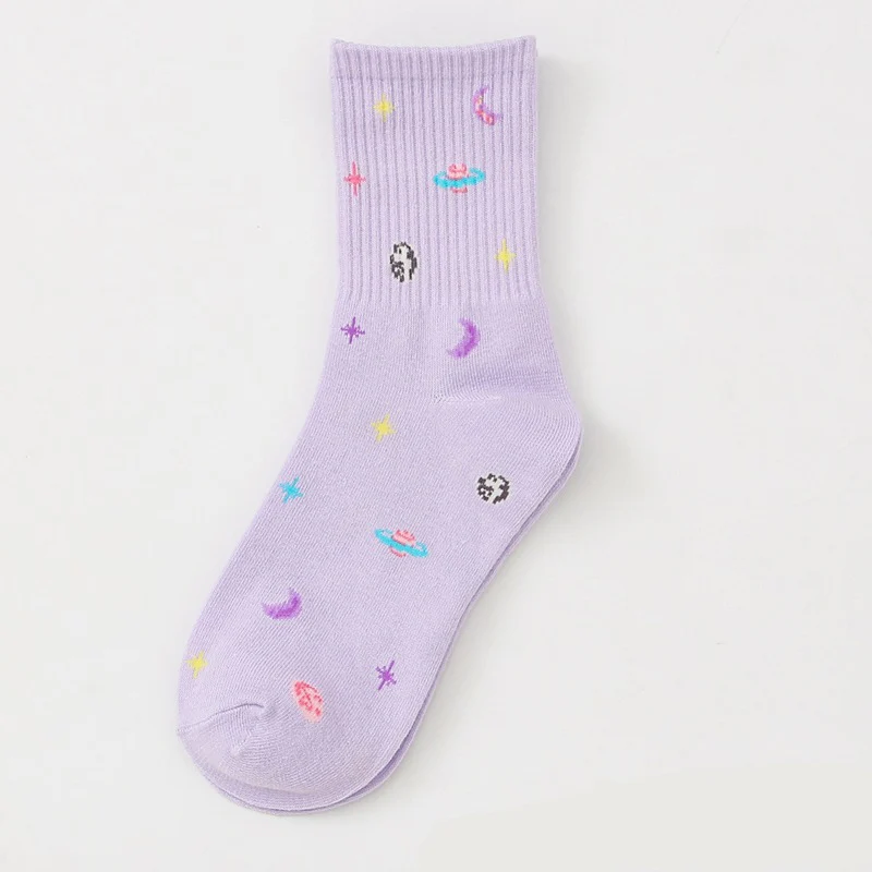 Красивые Женские Звездные носки, хлопковые модные спортивные трендовые носки, креативные удобные носки унисекс с мультяшным принтом - Цвет: Фиолетовый