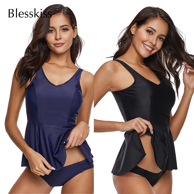 

Two Piece Tankini Swimsuits Women 2020 New Padded Plus Size Swimwear Large Size Bathing Suit Swimming Suit For Ladies Swim Dress