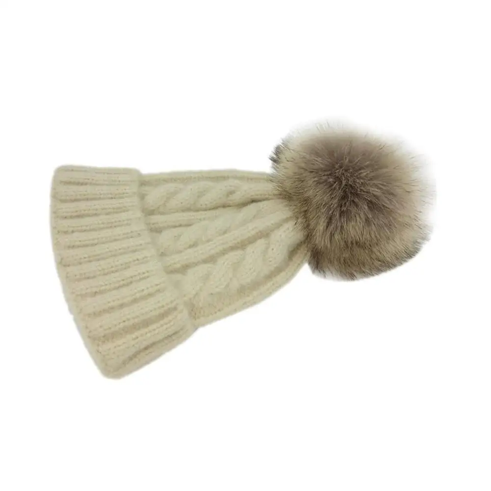 Beige for Child Новая одежда для мамы и ребенка одинаковые тёплые вязаные шапки-бини, Шапки зимние норки с помпонами; детская Головные уборы шляпа шапки A40 - Цвет: Beige for Child