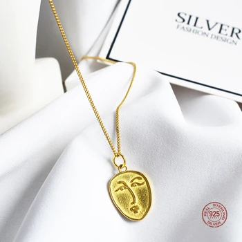 LKO 925 Sterling Silver Abstract People Face Modelling Pendant Necklace Punk Style Fine Jewelry For Women Party Ornaments
