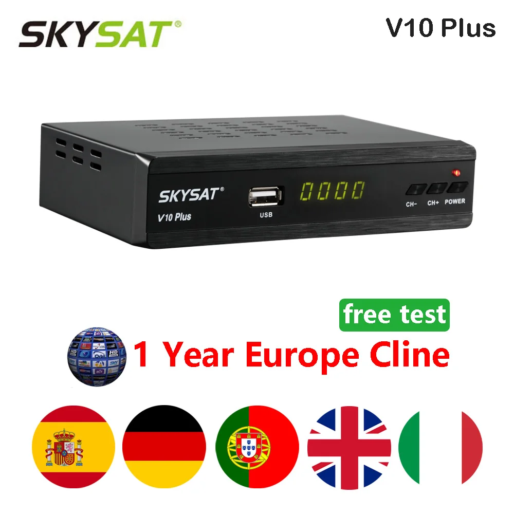 

SKYSAT V10 Plus Satellite TV Receiver with 1 year Server CCCams Cline Europe Spain Germany HD DVBS2 Xtream IPTV m3u Receptor