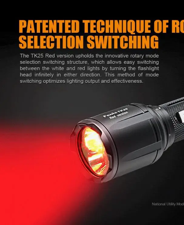 TK25Red Fenix TK25 красная версия Cree XP-G2 S3& XP-E2 красный светодиодный двойной охотничий фонарик для большинства тактических требований - Испускаемый цвет: TK25RED