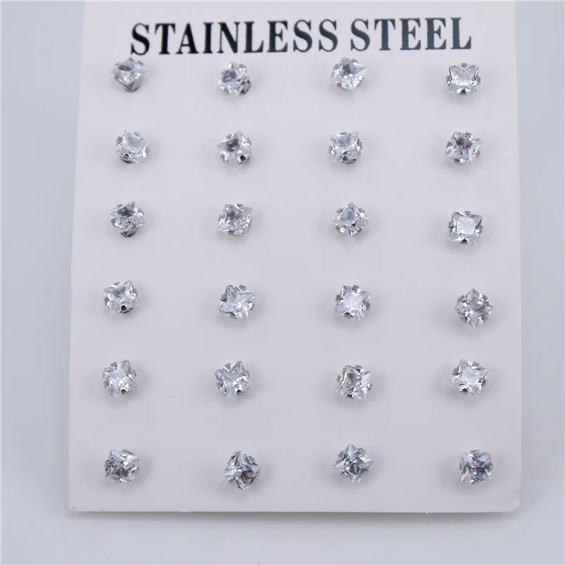 Diameter 4MM 12pair 12 пар/компл. серебро Цвет Диаметр с диагональю экрана 3-6 мм высокое качество серьги с цирконием кубической огранки для Для женщин Нержавеющая сталь ювелирные изделия ZN27 - Окраска металла: Diameter 4MM 12pair