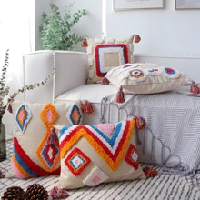 Morocco стиль ручной работы хлопок сиденье подушки с аксессуары с бахромой, INS Популярные съемные украшения дивана подушки