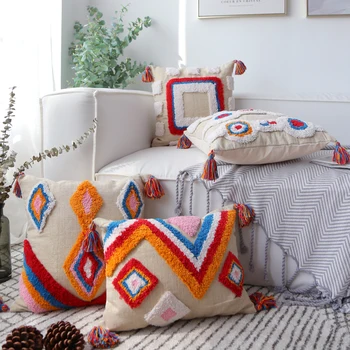 

Morocco style handmade cotton seat pillow cushion with tassels accessories, INS popular detachable decoration sofa pillows