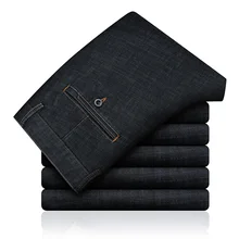 Джинсы из потертой джинсовой ткани мужские брюки с эластичным поясом на шнурке с модальным высоким качеством