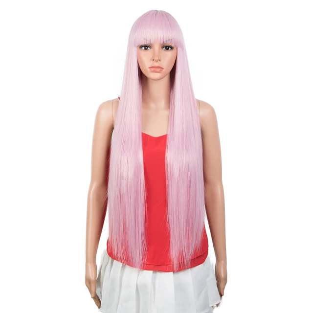 FASHION IDOL Synthetic Wig With Bangs 36 Inch Long Straight Wig Cosplay Ombre Blond Wigs For Black Women Heat Resistant Fiber PINK15