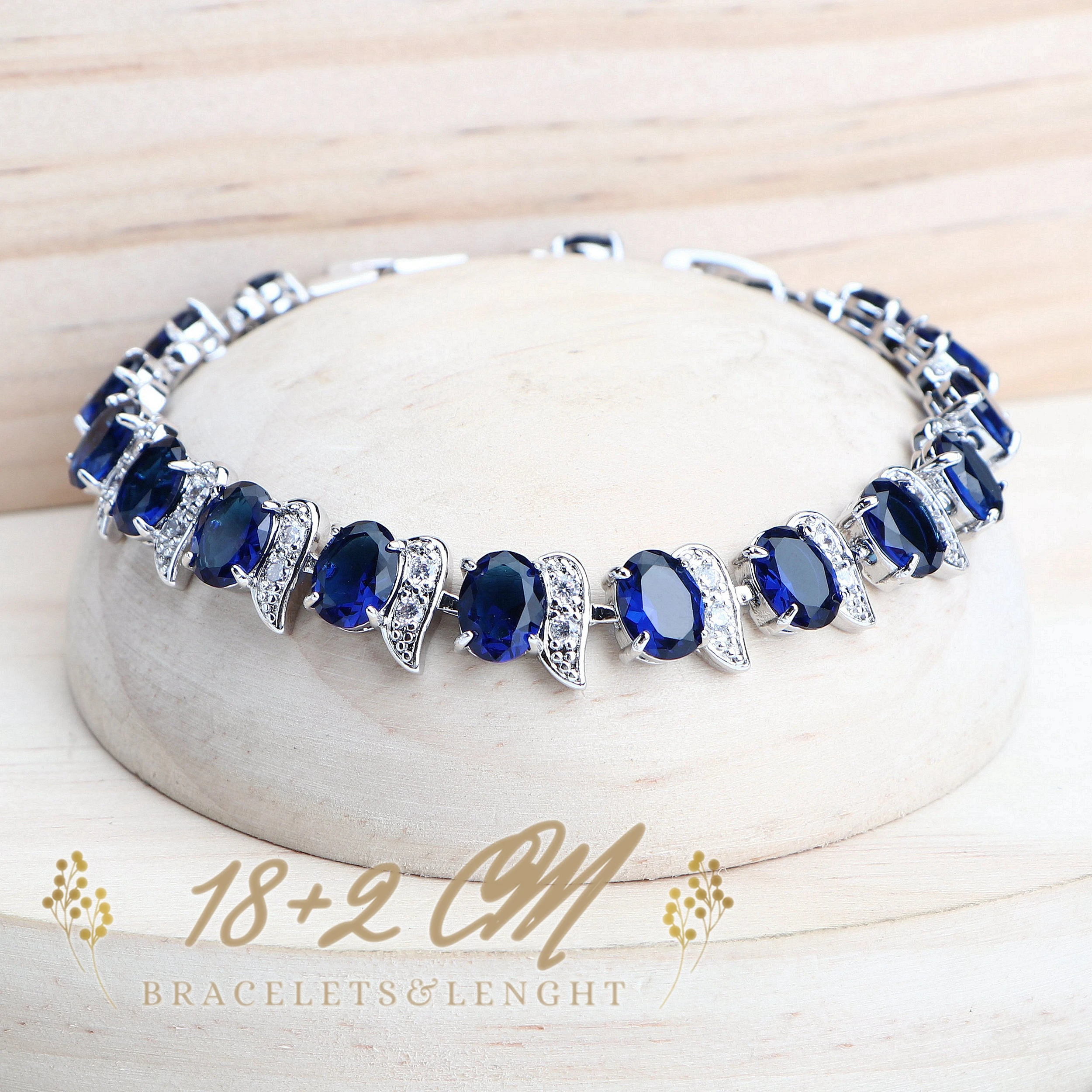 Silver Jewelry Set Women Bridal 925 Sterling Silver Blue Cubic Zirconia Wedding Earrings Rings Bracelets Pendant Necklace