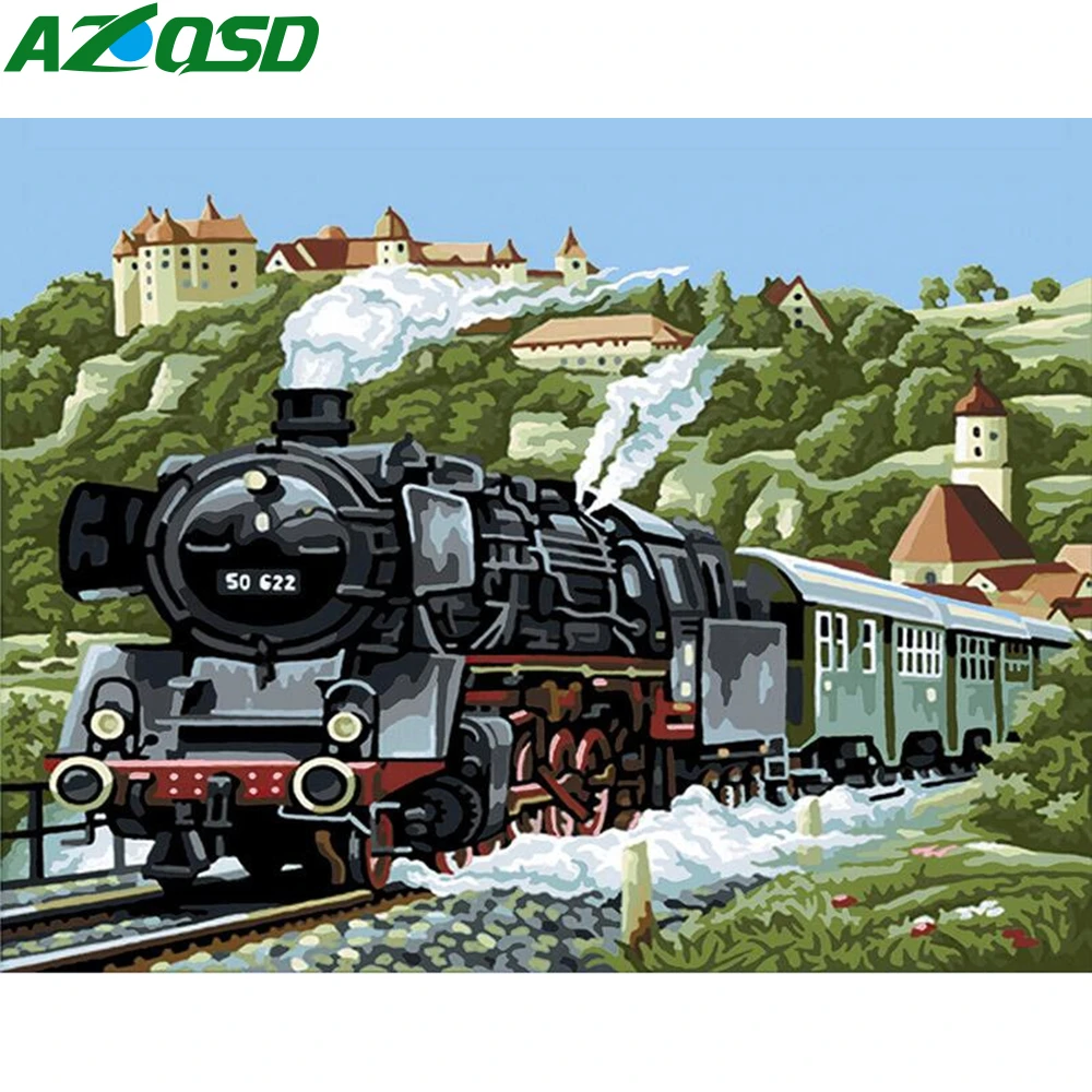AZQSD DIY картина по номерам Наборы поезд Рисование Живопись на холсте уникальный