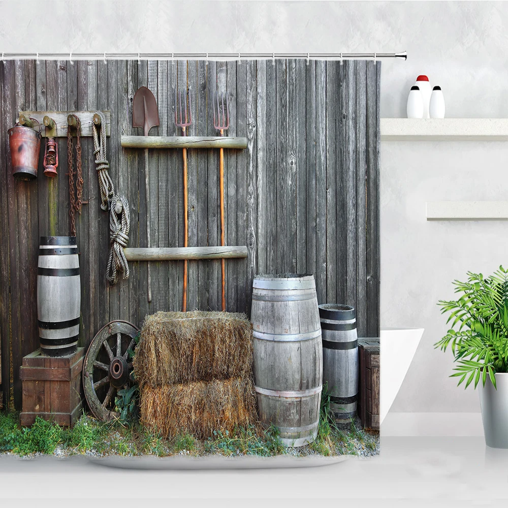 Shower Curtains Retro Rustic Wood Doors Shower Curtains Vintage Farm Barn Old Door Home Decor Waterproof Polyester Fabric Bathroom Curtain Set