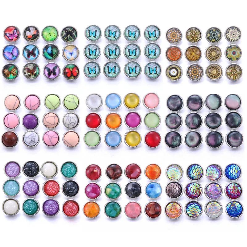 

10pcs/lot Mix Style Resin 12mm Snap Button Jewelry Fit Snap Bracelet Earrings Necklace 12mm Snap Buttons For Snap Button Jewelry