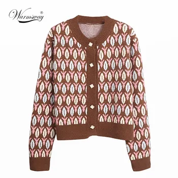 

Fall Winter Fashion Thick Warm Knit Cardigan Casual O-Neck Loose Floral Long Sleeve Temperament Women Sweater Outwear C-296