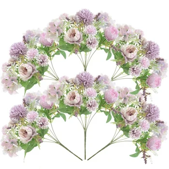 

6 Pack Artificial Flowers, Fake Faux Peony Silk Hydrangea Plastic Carnations Daisy Realistic Flower Arrangements