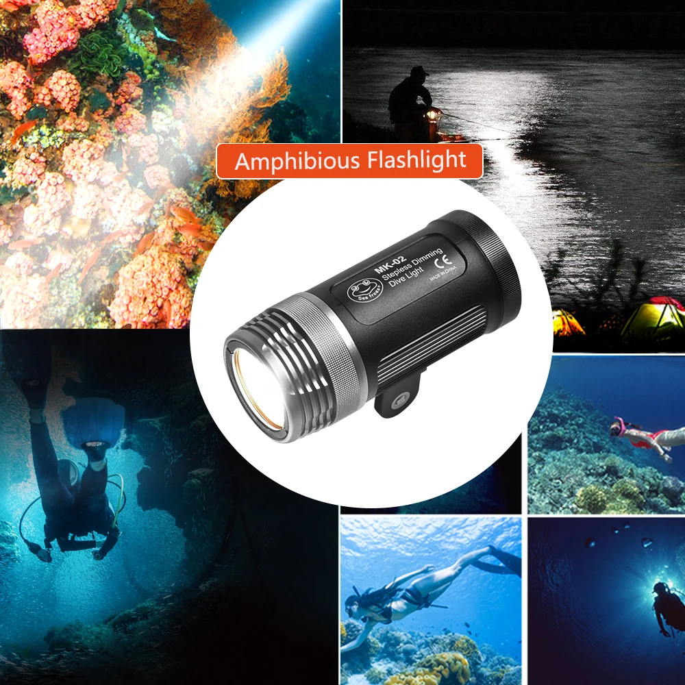 Seafrogs 6000LM Diving Flashlight Photography LED Light Underwater100m IPX8 COB Torch Lamp multifunction diving light flashlight