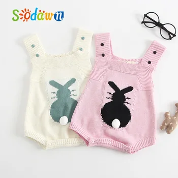 

Sodawn 2020 Cute Rabbit Knit Rompers Winter Baby Girls Sleevless Rompers Outfit Clothes Toddler Newborn One-Pieces Jumpsuit