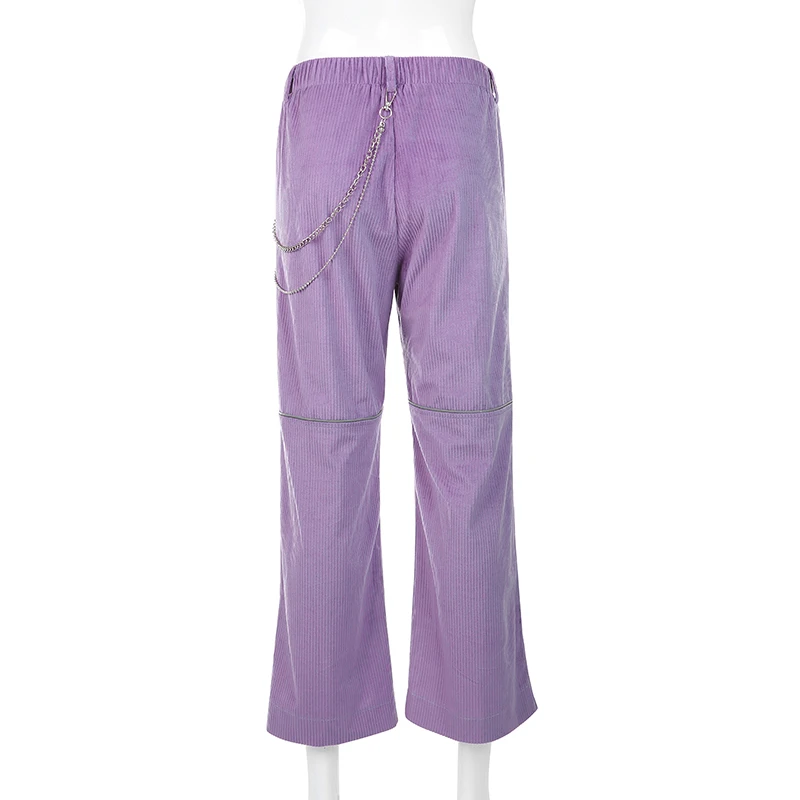 Darlingaga Светоотражающие полосатые Лоскутные прямые брюки с высокой талией уличная одежда мешковатые брюки с металлической цепочкой вельветовые брюки женские