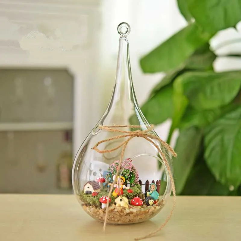 6 шт./упак. диаметр = 8 см Подвесной Стиль стеклянная ваза в форме капли воды стеклянный шар террариум декоративный стол - Цвет: 6pcs 1 -open 2-hole