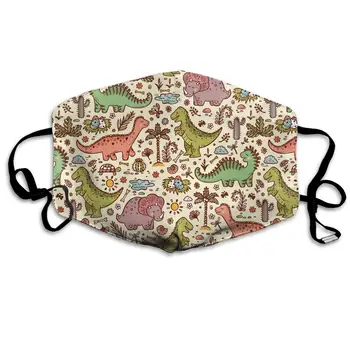 

Prehistoric Reptiles Cartoon Dinosaur Washable Reusable Mask, Cotton Anti Dust Half Face Mouth Mask For Kids Teens Men Women