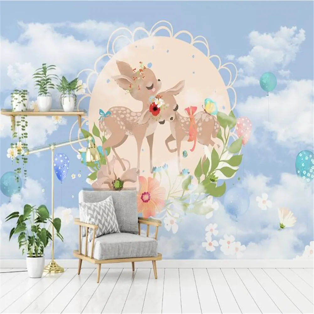 

milofi factory custom wallpaper mural Nordic modern cute animal elk children's room background wall
