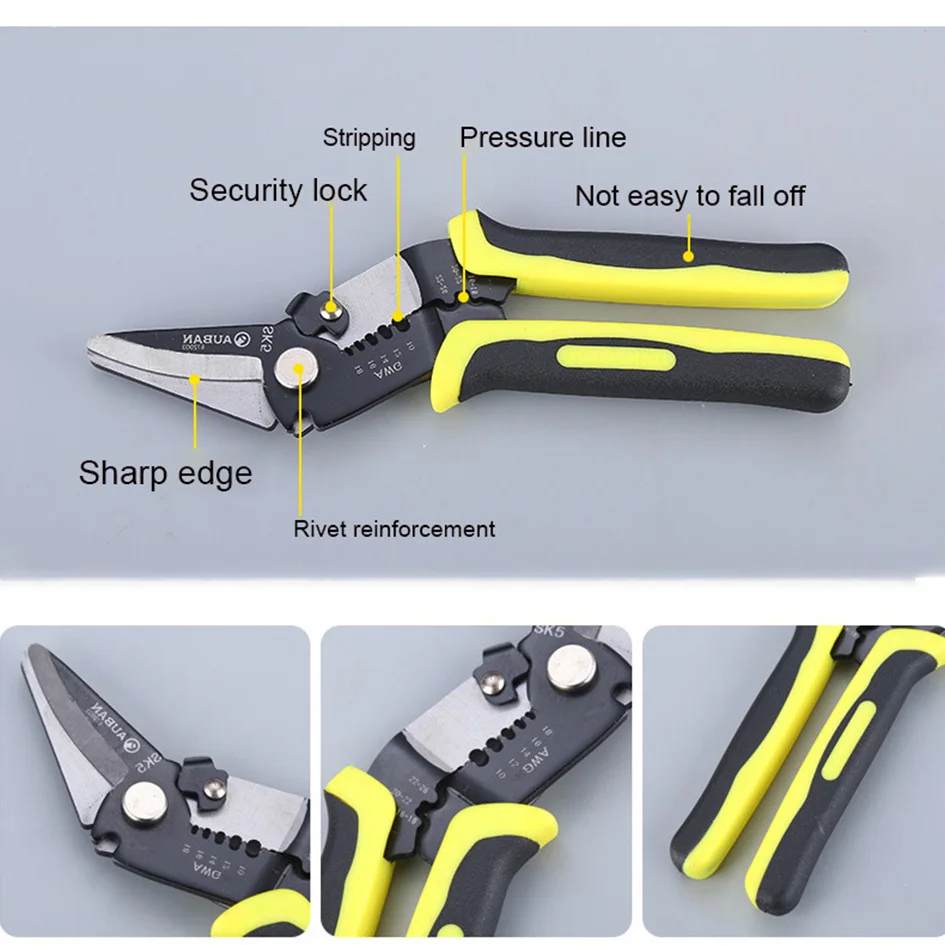 220mm Wire cutter stripper multi-functional peeling tools Terminal pliers 1.0-2.6 mm Crimping Tool cut Tool