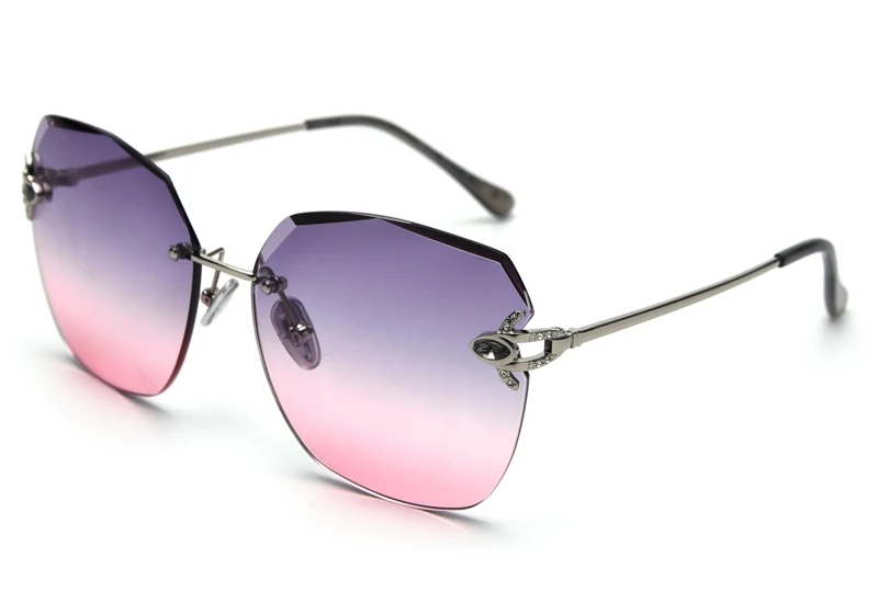 grey pink lens Kachawoo, женские солнцезащитные очки без оправы, квадратные, розовые, металлические, золотые, зеленые, солнцезащитные очки для женщин, стразы, высокое качество, неправильный стиль - Цвет линз: grey pink lens