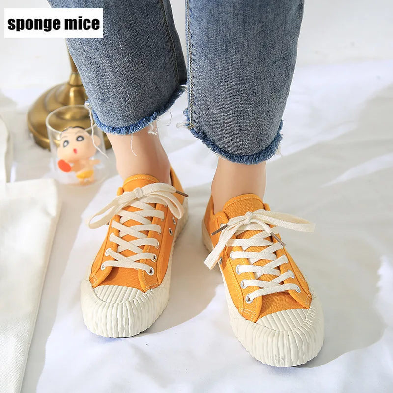 

Autumn casual women's canvas shoes yellow tie low to help wear biscuit shoes vulcanized shoes platform sneakers zapatos mujer