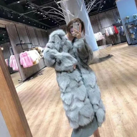Новое зимнее длинное пальто из натурального Лисьего меха куртка женская верхняя одежда уличная плотная теплая Корейская свободная Мода - Цвет: long 10