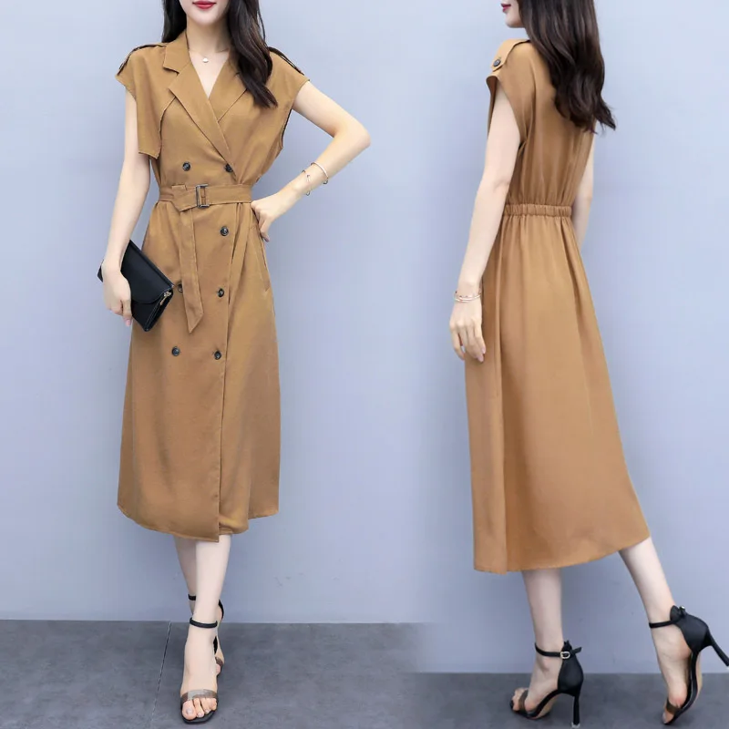 

2019 Summer New Style Waist Hugging Elegant Mid-length Dress Women's Korean-style Popular V-neck Slimming Goddess-Style Skirt