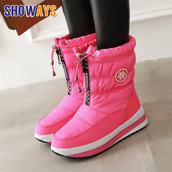 

2020 Autumn Winter Women Warm Fur Snow Boots Waterproof Red Black Down Thick Wedge Platform Flat Heel Ladies Mid-calf Half Boots