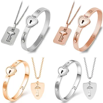 

Fashion Concentric Lock Key Titanium Steel Stainless Steel Jewelry Bracelet Necklace Couple Sets valentines day gift