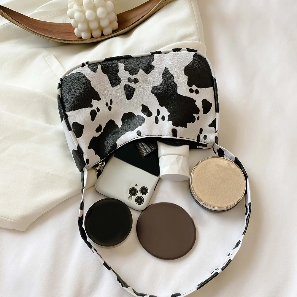 Bolso versátil sencillo para mujer, cartera juvenil de piel sintética con estampado de vaca, Bolso pequeño de hombro para viaje diario