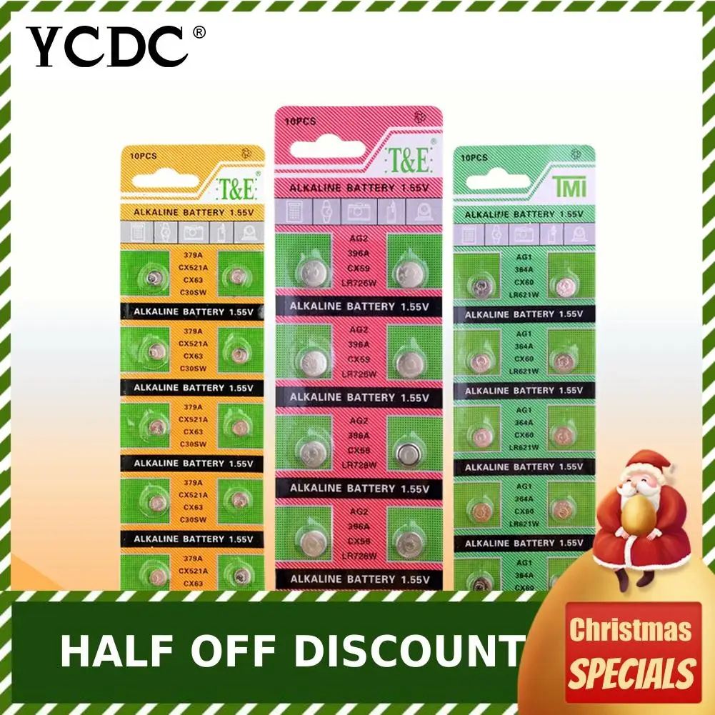 YCDC 10 шт. AG4 батареи 1 5 V AG0 AG1 AG2 AG3 AG5 SR521SW LR621 SR626 SR754 361 CX69 щелочной аккумулятор Кнопка