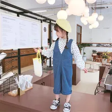 WLG/комбинезоны для девочек; детский джинсовый синий повседневный комбинезон; осенняя одежда для маленьких девочек