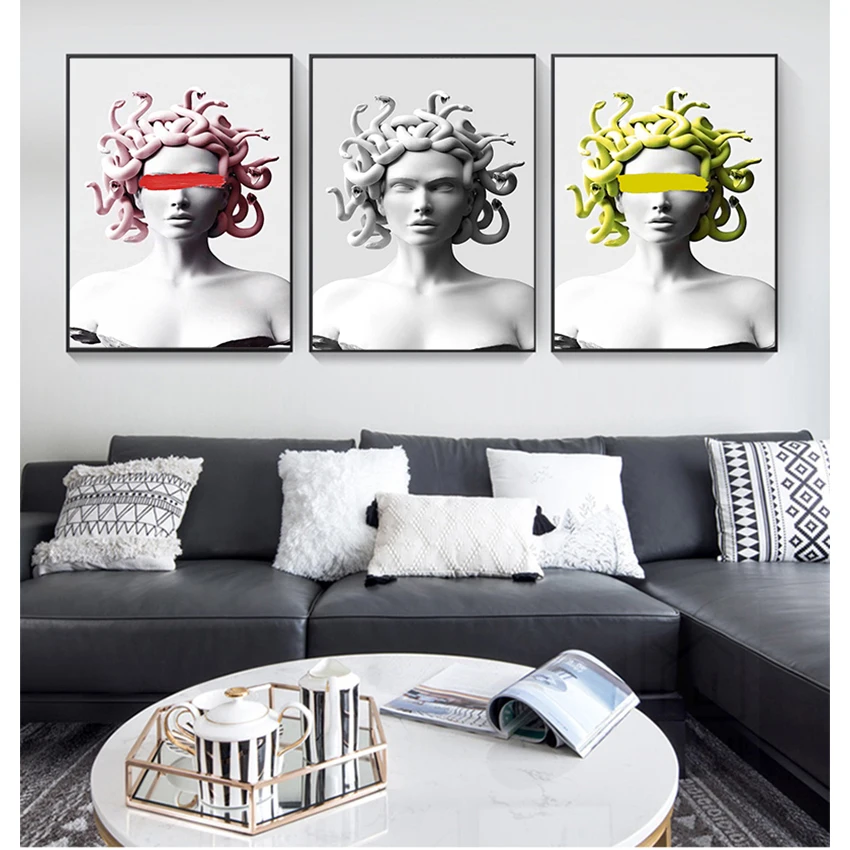 Immagini Vaporwave Sculpture Of Medusa Canvas Art Poster Graffiti Art Canvas Paintings On The Wall Art Cover Face Of Medusa