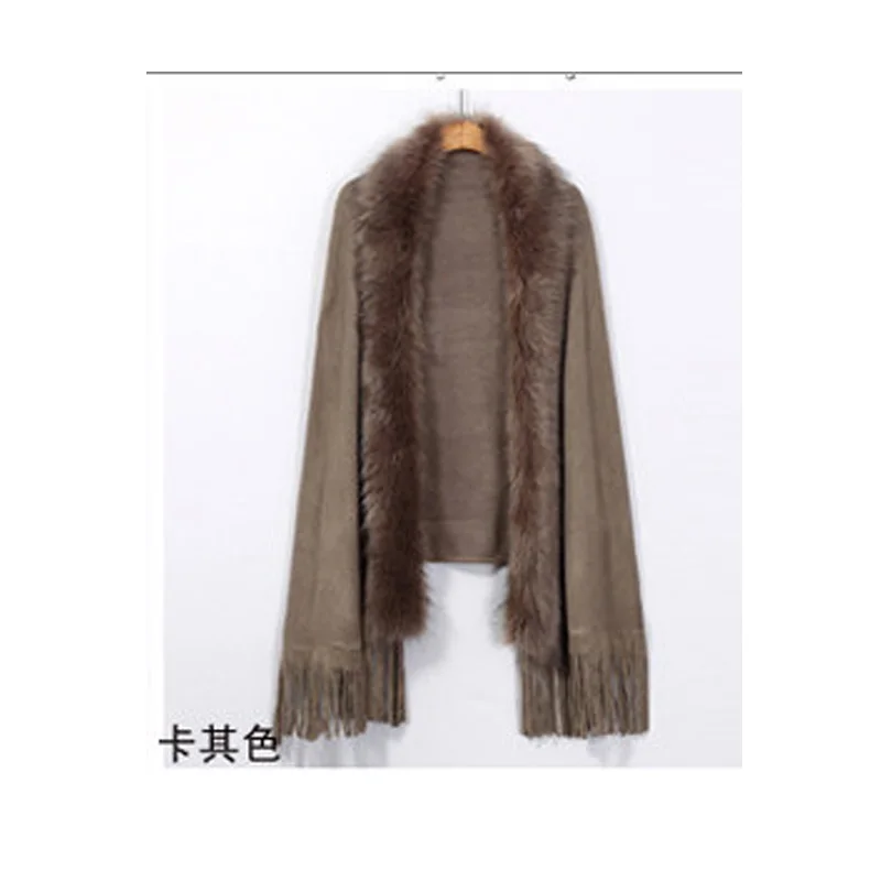 autumn winter fake fox fur tassel knitting cardigan female shrug cloak long sweater women