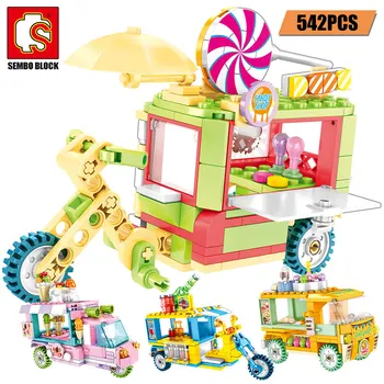 

SEMBO City Street Scene Creative Ice Cream Car Truck Building Blocks Friends Snack Stall Figures Bricks Gifts Toys for Girls